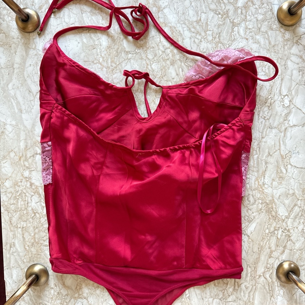 Free People red lace bodysuit halter top - Picture 3 of 3